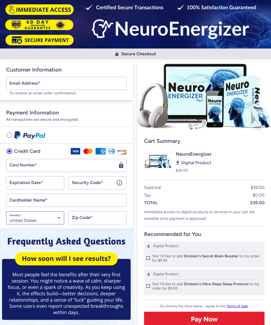 Neuro Energizer Checkout Page